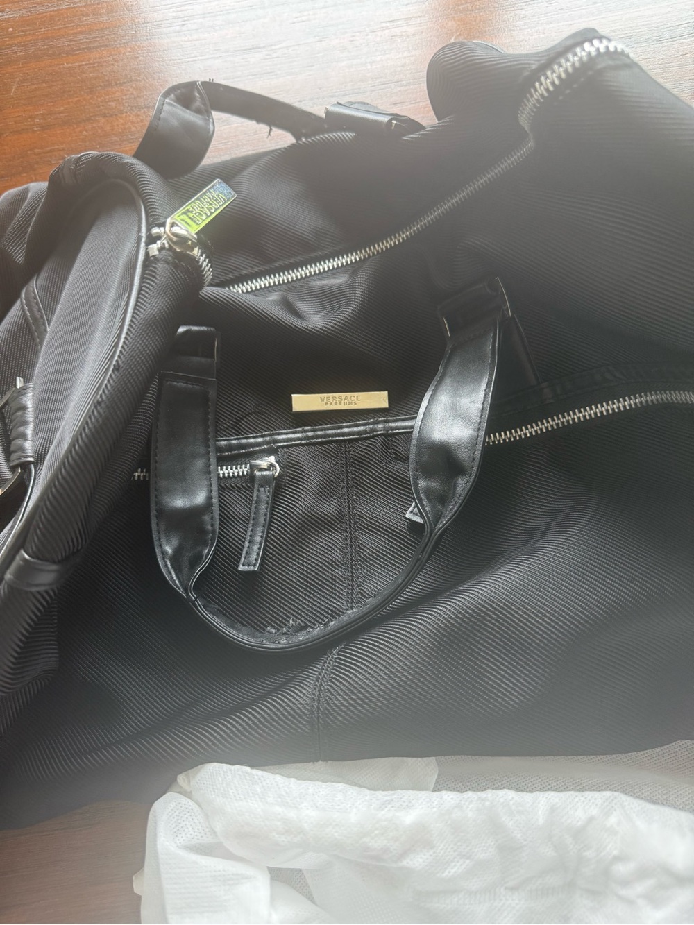 Versace Jeans Collection Black Duffel with Silver Hardware